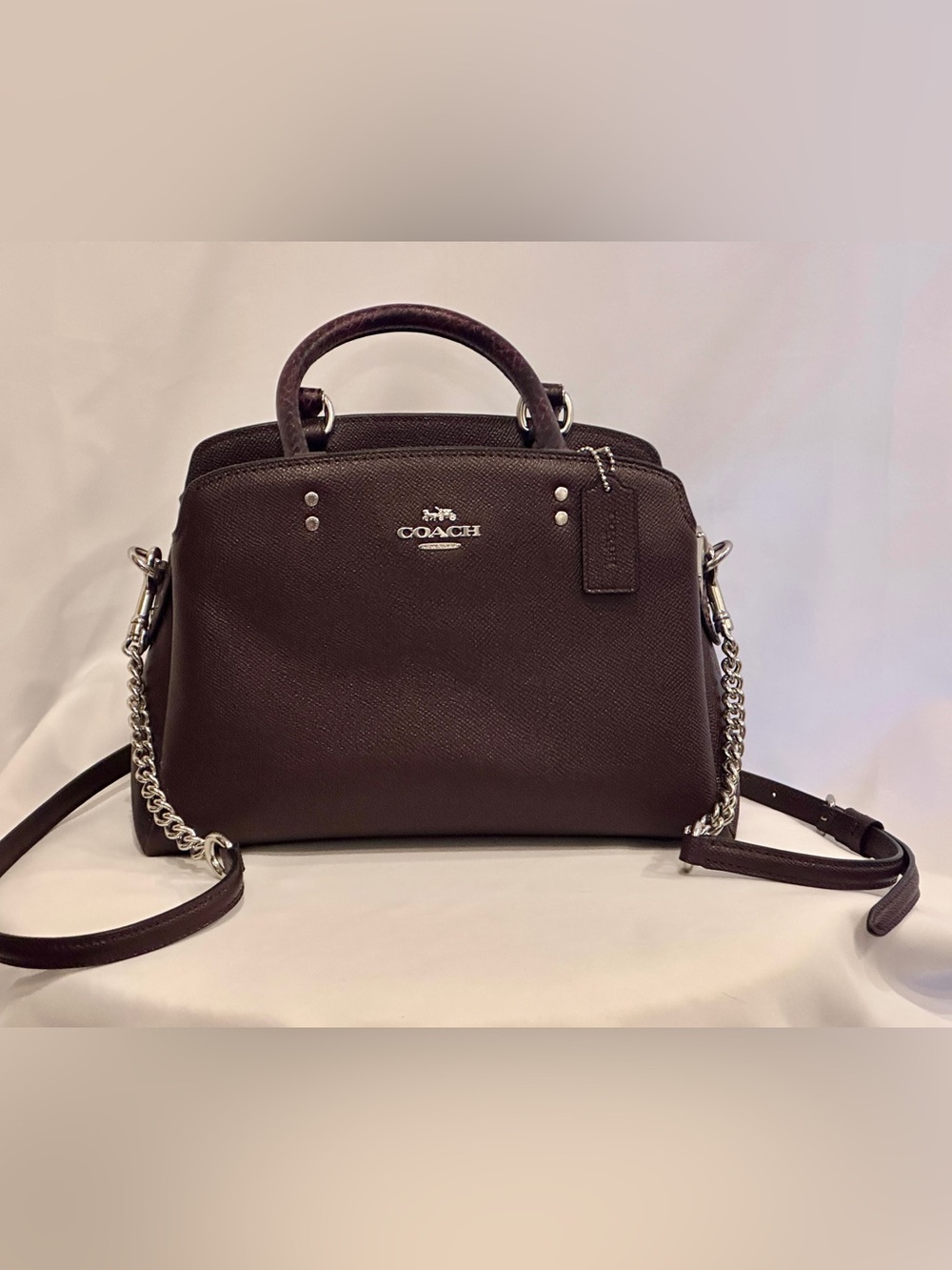 Coach Dark Brown / Mahogany Leather Satchel Top Handle Crossbody Purse NWOT